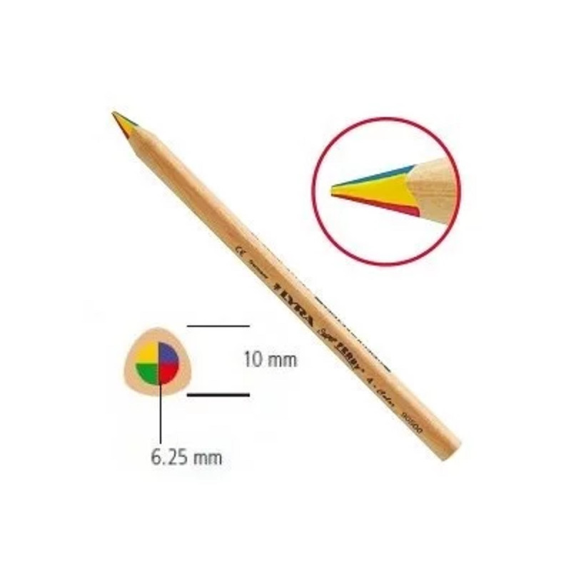 Crayon 4 couleurs en bois, pointe triangle Super Ferby de Lyra