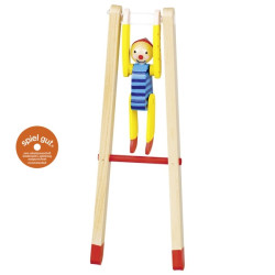 Clown gymnaste sur baguettes a presser, linoh jouet en bois traditionnel goki