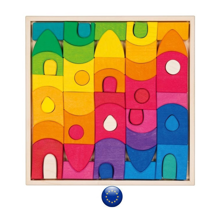 Puzzle creatif ville morgana, 36 pieces pour construire, imaginer et assembler, jouet en bois de goki