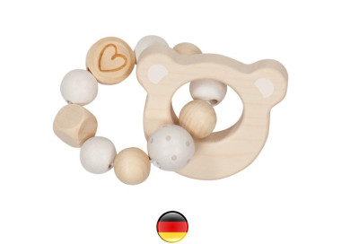 hochet flexible de perles et tête d'ours en bois, jouet bébé de goki