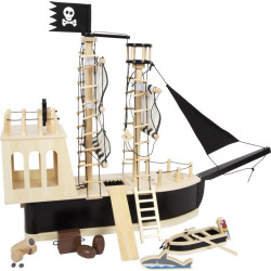bateau de pirate en bois avec nombreux accessoires, jouet small foot de legler