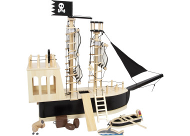 bateau de pirate en bois avec nombreux accessoires, jouet small foot de legler