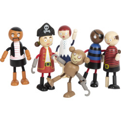 6 poupées souples en bois, equipage du bateau pirate, jouet en bois small foot de legler