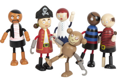 6 poupées souples en bois, equipage du bateau pirate, jouet en bois small foot de legler
