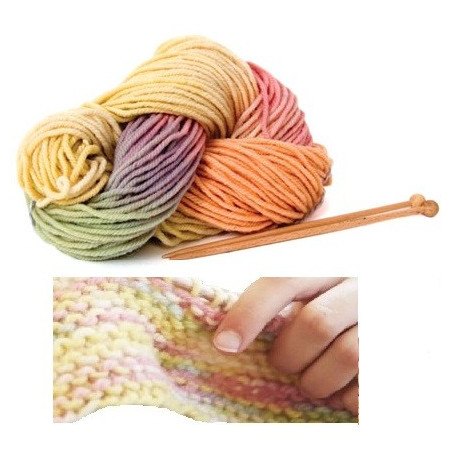 Kit tricot : Laine bio pastel multicolore et aiguilles