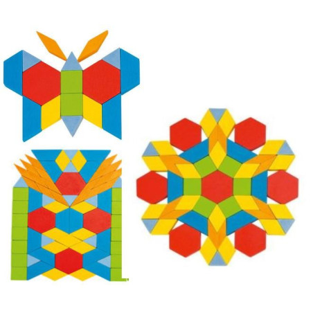 Attrimaths, pattern blocks, jeu mosaïque Geométrique en bois